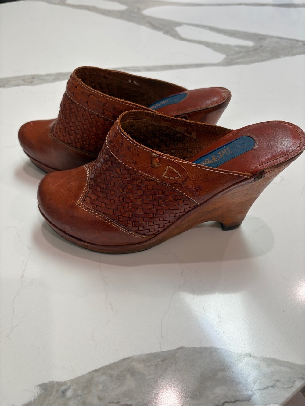 Wild Pair Brown Woven Leather Mule Clogs